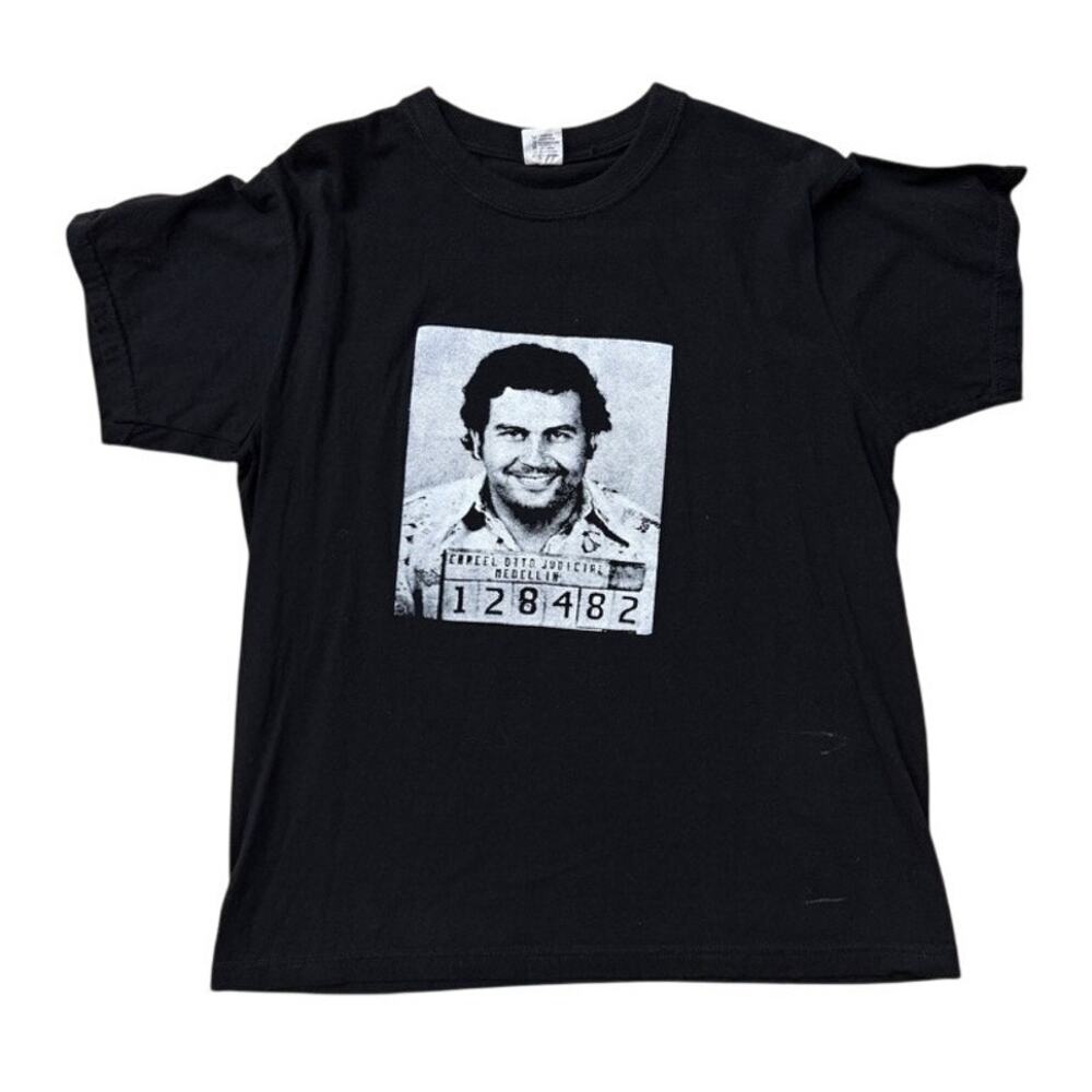 Pablo Escobar Mugshot T-Shirt Black Graphic Tee Medellin Colombia Size Large